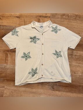 ROWM Floral Knit Button Down Shirt XXL Supima Cotton Eclectic Grandpa AS IS